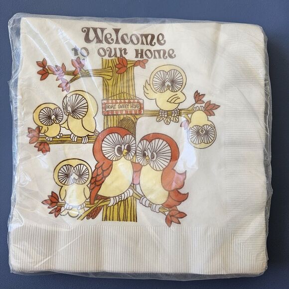 NEW Vtg Graceline 24 Paper Napkins Owls Welcome To Our Home Grandma Core Cottage - Picture 1 of 2